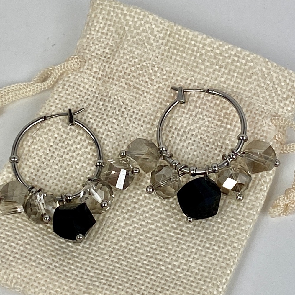 NWOT SILVER PLATED HOOP EARRINGS CRYSTAL ACCENTS